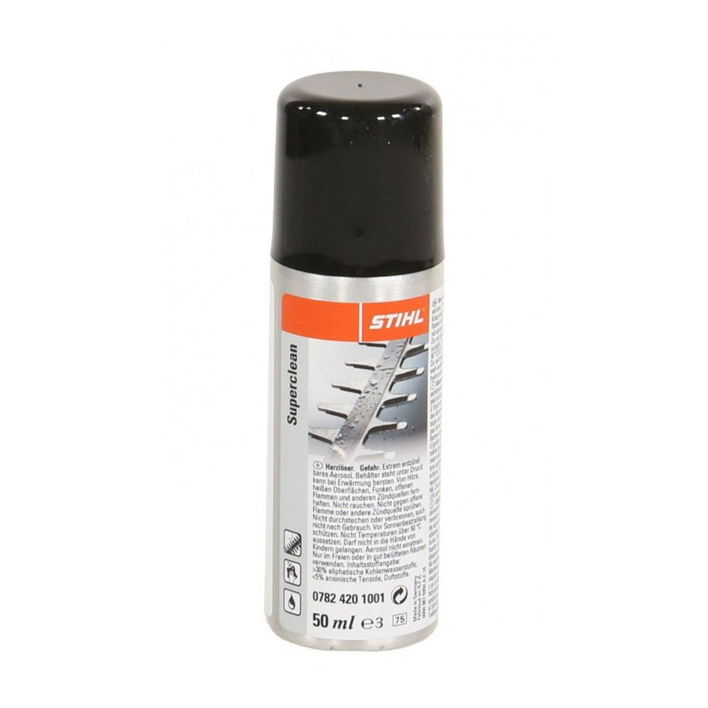 Il solvente Stihl Superclean 50 ml è un prodotto detergente ideale per eliminare ruggine o resina dalle lame di tagliasiepi